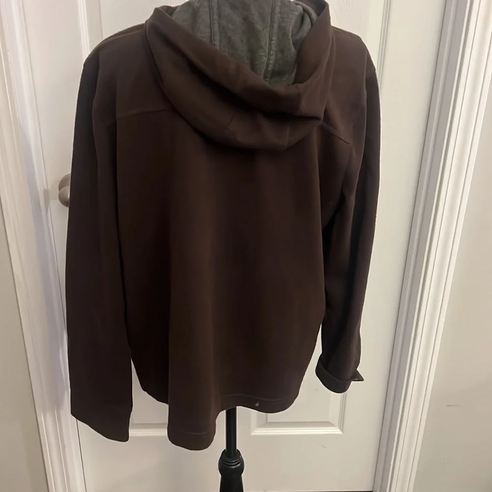 Lauren Ralph Lauren wood toggle leather trim brown jacket - Picture 2 of 2